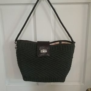 Large Brighton black woven tote/bag leather trim